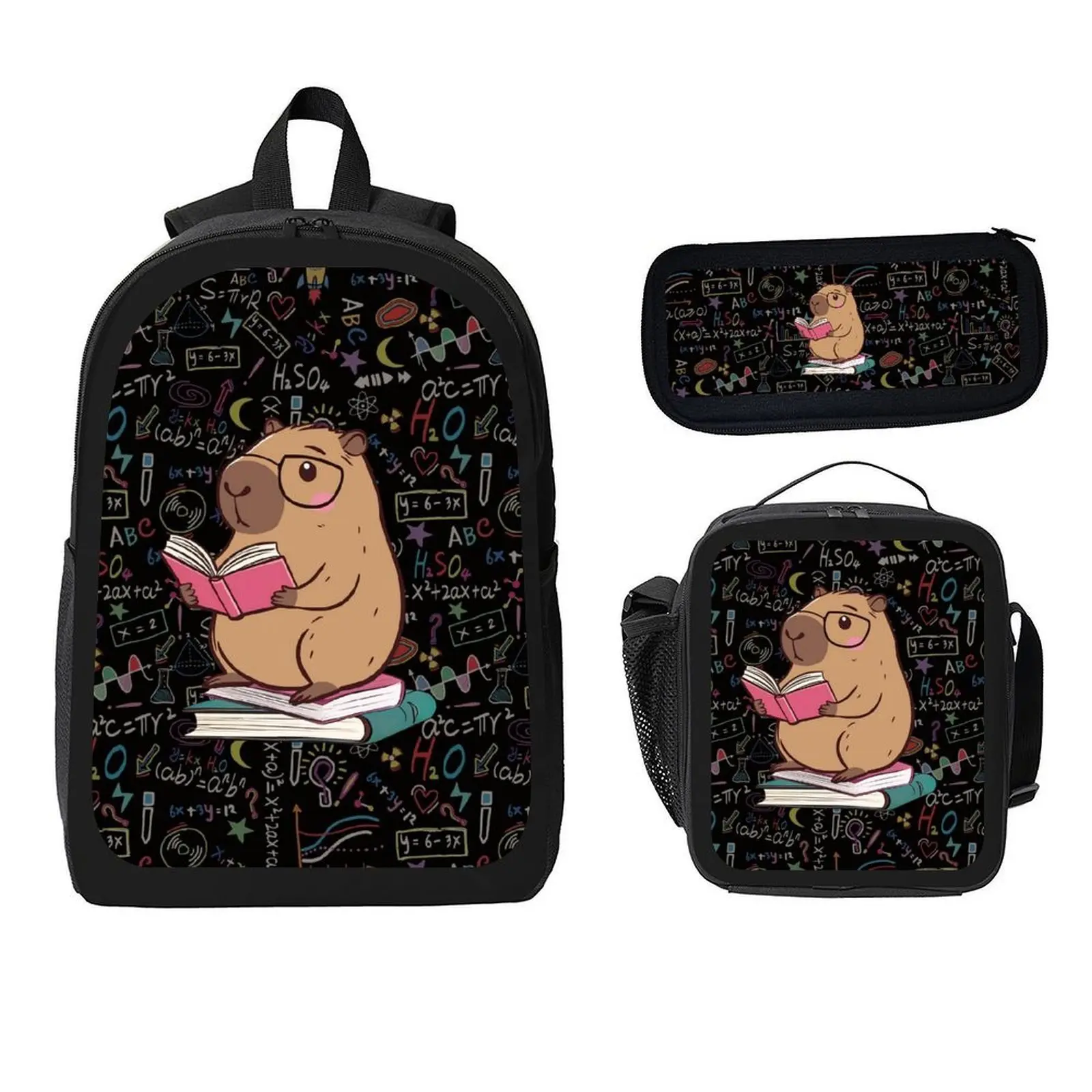 3Pcs Backpack  Set For Girls, Cute Capybaras Print Pattern Zipper Durable  School Bag With Lunch Box Bag & Pencil Case, for Daily  , Back To School Supplies Fashionable  Fashion Personalized  Practical Single-Layer elementary middle school student