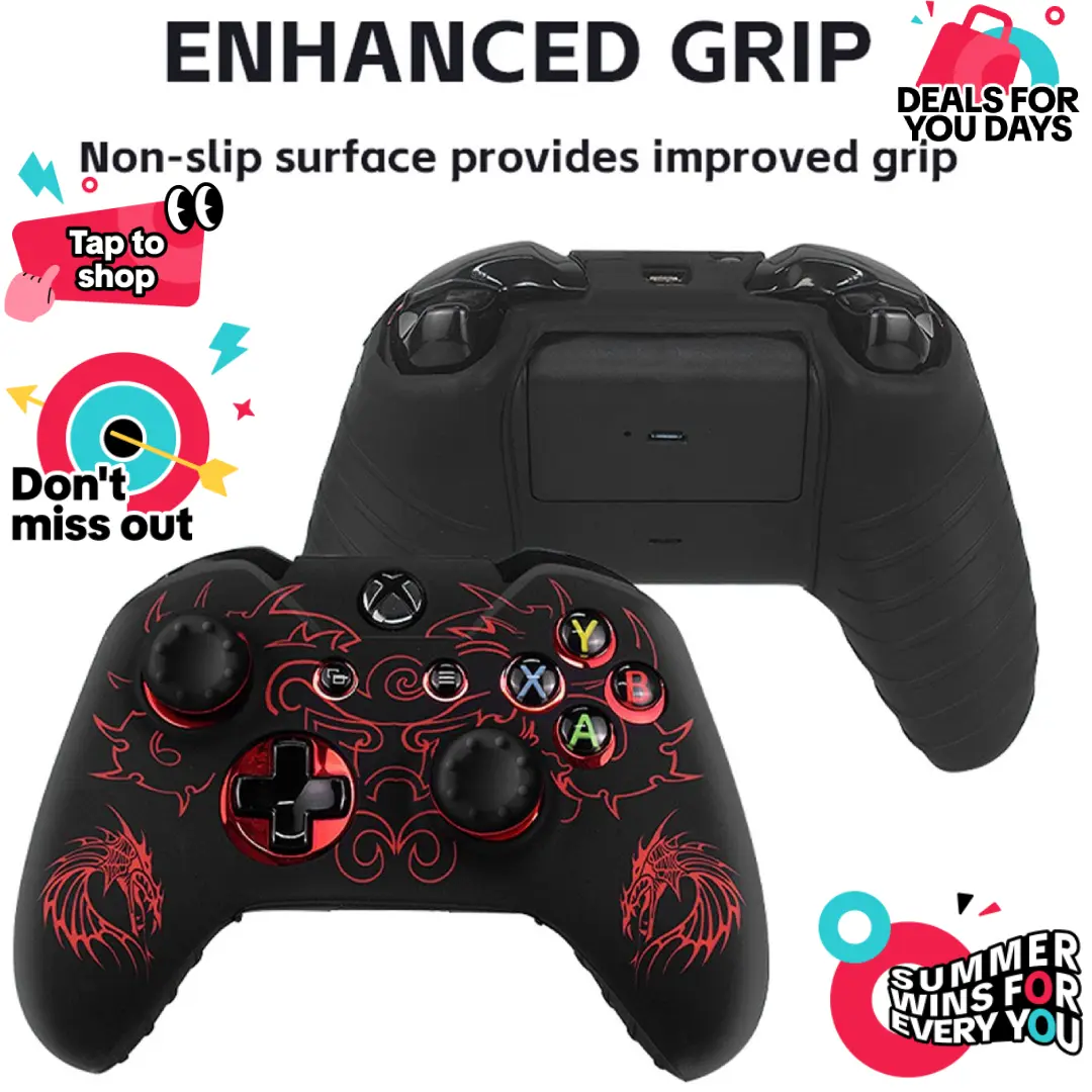 controller skin for x,controller, anti-slip silicone cover protector case accessories set for Microsoft Xbox One wireless/wired gamepad joystick, includes 2 thumb grip caps extends playtime，enhance gaming，father's day gift Dragon.  ps5 accessories.