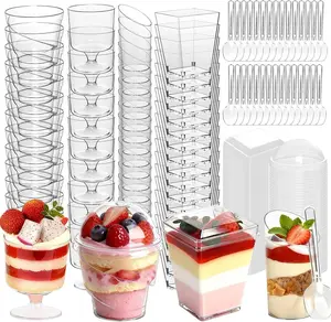 400-Pack 5 oz Dessert Cups with Lids and Spoons, Clear Plastic Parfait & Yogurt Cups, Mini Shooter Cups for Parties, Ice Cream, Pudding, Fruit | Square Appetizer Containers