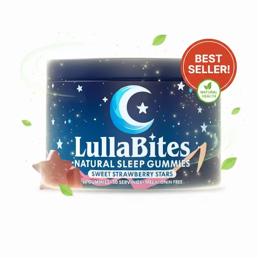 LullaBites Natural Sleep Gummies, Melatonin-Free Sweet Strawberry Star Gummies, 60 Count 30 Servings, Natural Sleep Support Supplement