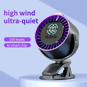USB Rechargeable Mini Desk Fan, LED Display 100 Speed Settings Clip Fan, Wall Mount Small Office Fan, Quiet 36dB, Type-C Charging