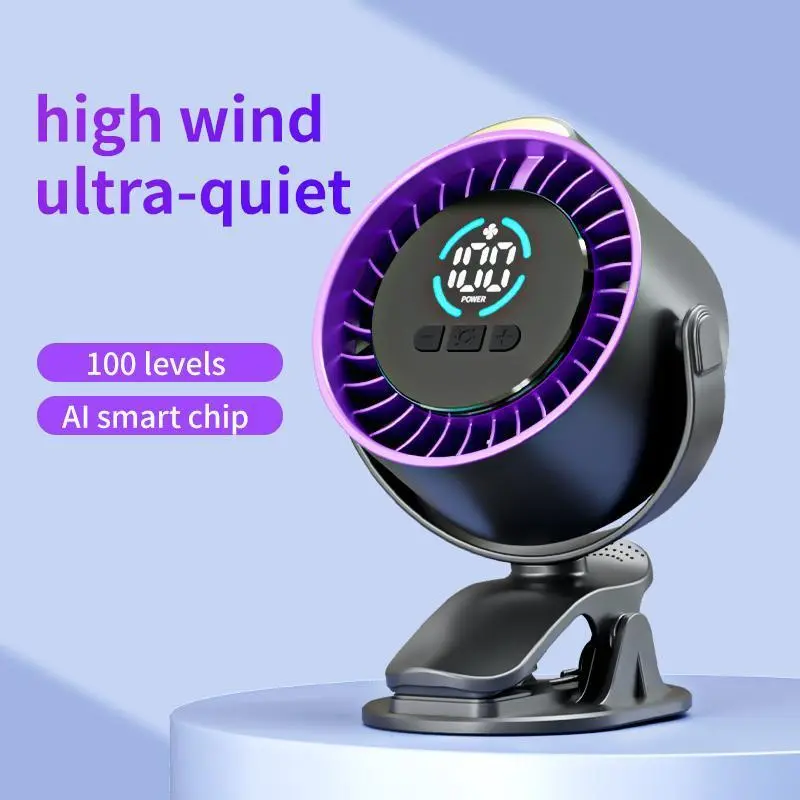 【Summerfinds】USB Rechargeable Mini Desk Fan, LED Display 100 Speed Settings Clip Fan, Wall Mount Small Office Fan, Quiet 36dB, Type-C Charging