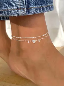 Heart Pendant Layered Anklet, Fashion Simple Chain Ankle Bracelet, Perfect Gift for Women, Summer Beach Jewelry, High Quality Waterproof