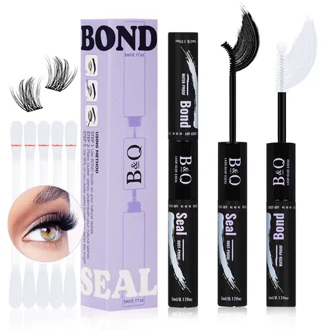 B&Q Waterproof Lash Cluster Adhesive - Latex-Free Gentle Formula, Salon-Grade Stronghold, 48-72H Long Lasting, Smudge Proof, Removable for DIY Eyelash Extension, Clear/White/Black Cosmetic Gel, Mascara Brush Compatible, #SohoChic