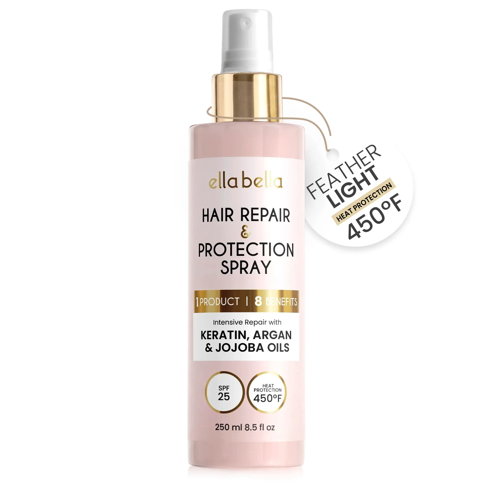 ELLA BELLA All-in-1 Heat Protectant Spray for Hair • Repair, Protect, and Nourish with UV Shield • Cruelty-Free Formula with Argan Oil, Jojoba, and Keratin • Professional Hair Heat Protection Spray Haircare