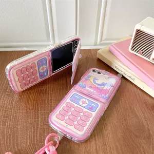 Pink Retro Mobile Phone Case for Samsung Galaxy Z Flip 6 5 4 3 Protective Back Cover for ZFlip4 ZFlip5 ZFlip6 Case Shell