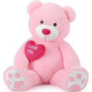 Red Heart Giant Teddy Bears 36 Inches Big Stuffed Animals with Embroidered I Love You for Girlfriend Valentines Fluffy Teddy Bear Birthday Gifts Soft Polyester Material
