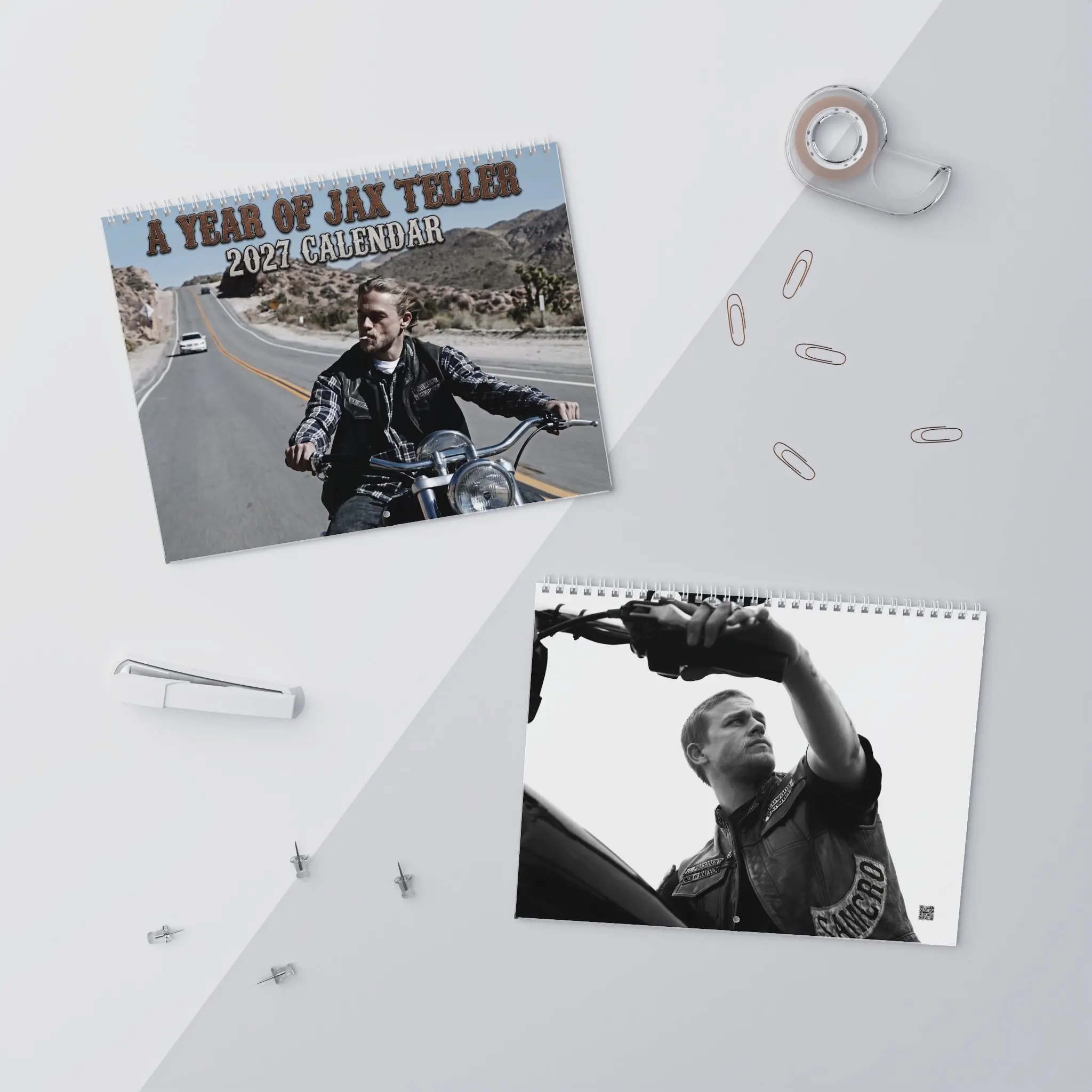 A Year of Jax Teller 2027 Wall Calendar, Motorcycle Club TV Character Photo Calendar, Spiral-Bound Monthly Planner, Biker Fan Gift