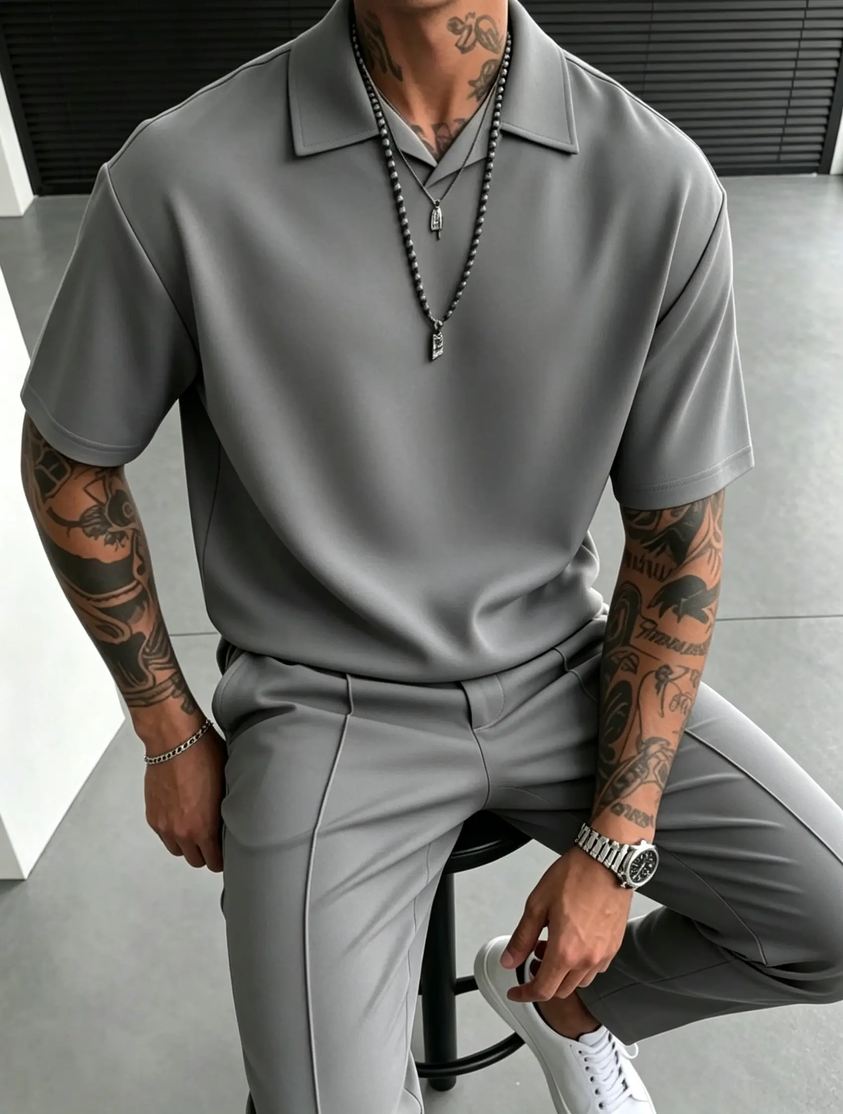 men 2 piece sets New Spring and Summer Men's Casual Collar Business Set - Short Sleeve Pants Set, suitable for various occasions such as golf, sports, and running. There are multiple colors to choose from