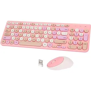 Keyboard and  Combo, Retro Typewriter Keyboard with Round Keycaps, 2.4GHz USB Cute  Keyboard  for , Desktop, Laptop and  (-Colorful)