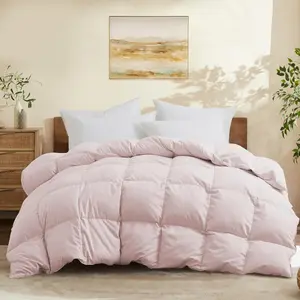 Queen Size Down Comforter - All Season Ultra Soft Goose Down & Feather Fiber Fill, Luxury Hotel Pink Duvet Insert with Corner Tabs (88" X 88")
