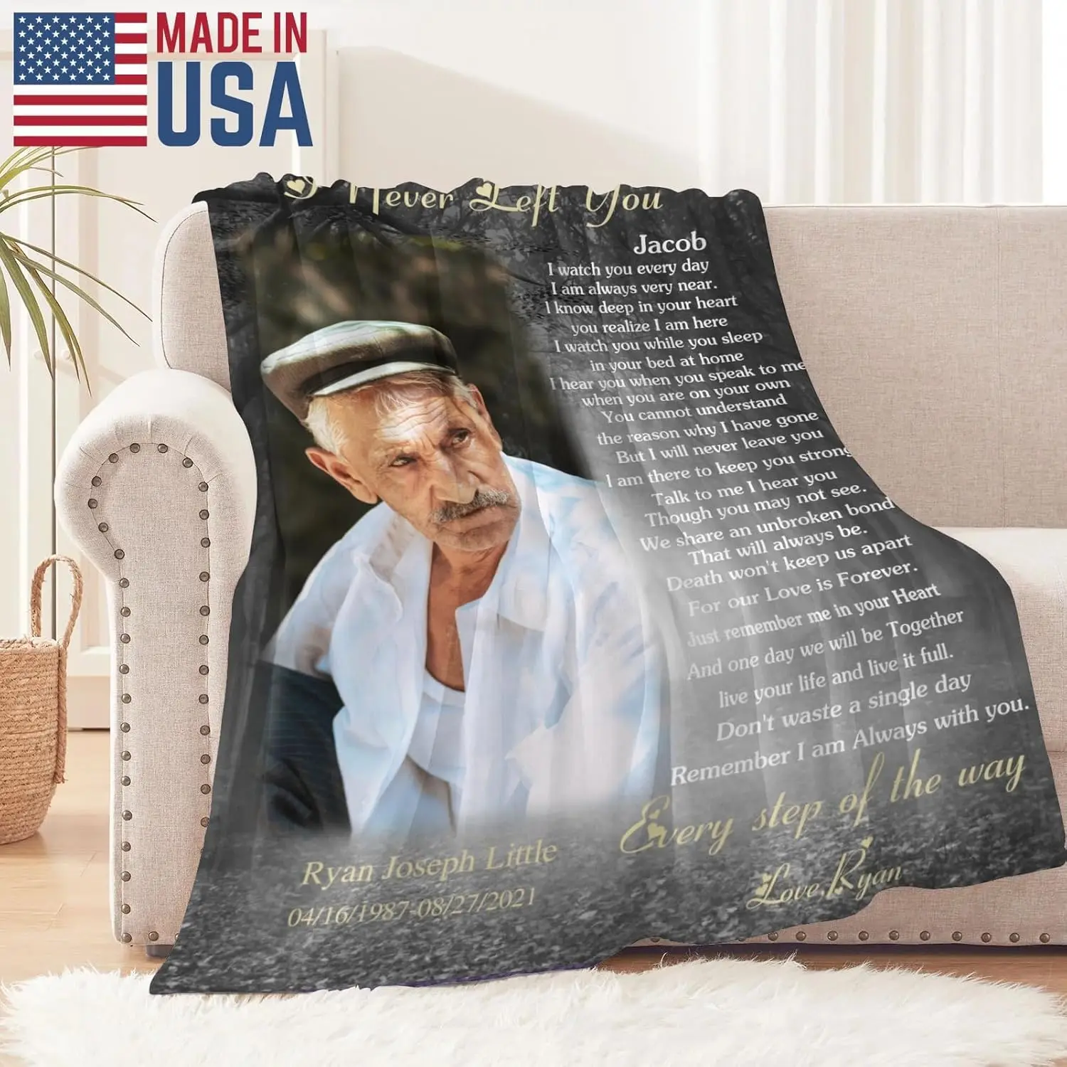 Eyesoul Custom Commemorative Sympathy Flannel Blanket with Picture - Grief Remembrance Gift for Family (Dad, Mom, Spouse, Child) - Personalized Classic Check Patterns Xmas Present for Loved Ones' Loss
