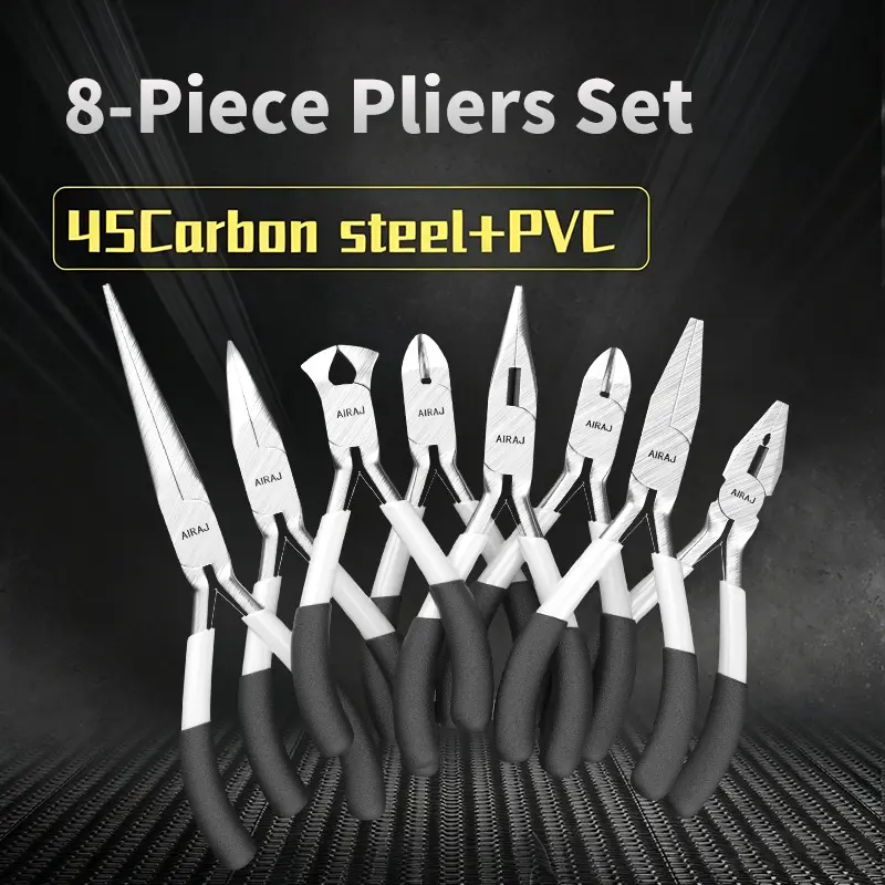 8-Piece Professional Combination Pliers Set - 45# Carbon Steel Construction, PVC Grip Multi-Function Tool Kit for Electricians & DIY Repair Enthusiasts