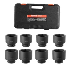 VEVOR Lug Nut Impact Socket Set, 1/2 inch Drive Metric and SAE 6-Point Deep Socket Set, 8 Total Lug Nut Sizes, CR-MO Steel Wheel Socket Set with Storage Case and Extension Bar, for Auto RepairVEVOR Super Brand Day