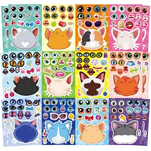 24 Sheets Make Your Own Cat Face Animal Stickers for Kids, Art Craft Supplies for Birthday Party Favors, School Activity, Game Reward, Ideal Kids Gift