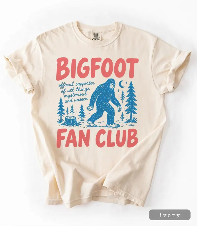 Comfort Colors Bigfoot Fan Club T-Shirt Bigfoot TShirt Cryptid TShirt Vintage Retro Style Tee Sasquatch Graphic Outdoor Aesthetic Paranormal