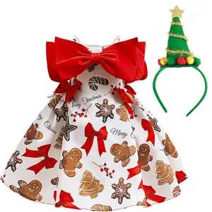 125 （Dress + all accessories ）Cute and fun Christmas dress for baby girls with gingerbread man pattern Perfect as a Christmas gift