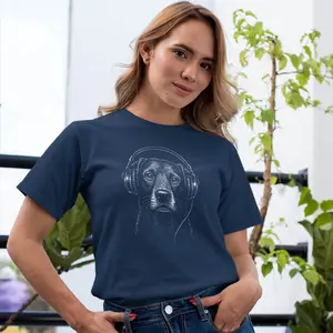 Dog With Headphones T-Shirt Funny Music Lover Graphic Tee Cool DJ Pet Shirt Gift for Dog Lovers and Music Fans Unisex Casual Styl Fabric Polyester