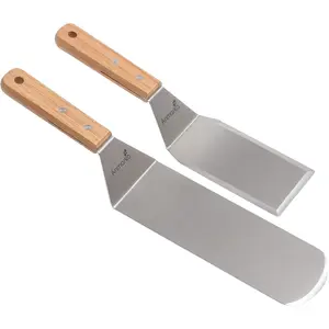 Metal Spatula Set-Long Griddle Spatula - Teppanyaki Spatulas - Griddle Scraper, Pancake Flipper & Hamburger Turner - Stainless Steel Utensil for BBQ Grill Flat Top - Commercial Grade