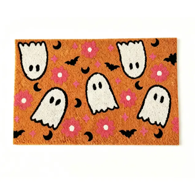 Cute Ghost and Retro Flower Doormat