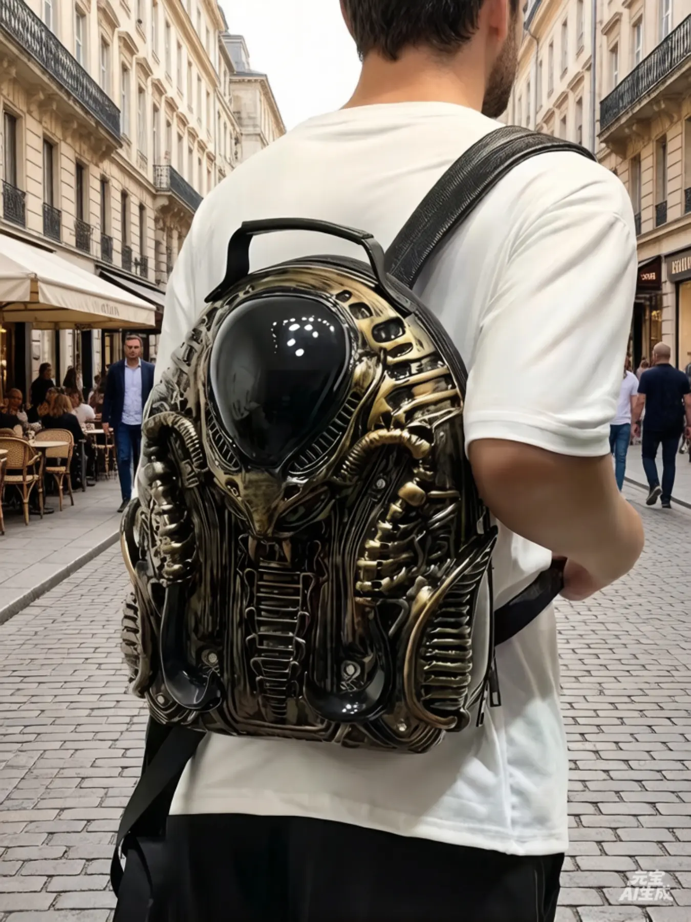 Trendy Alien Head Backpack, Dark Mechanical Style, Unisex Punk Book Bag, Sci-Fi Travel Bag, Streetwear Fashion, Movie Inspired Design, Traveler Essentials Backpack, Versatile Backpack, Multifunctional Backpack