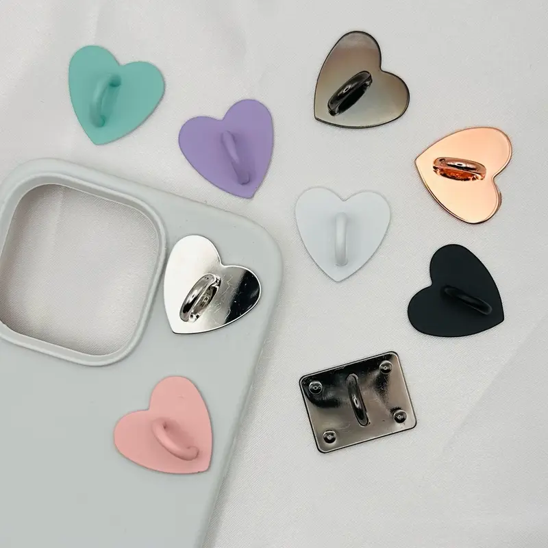 Phone Charm Adhesive Attachment Loop Hook in Silver, Teal, Lilac, Pink, Black and White Heart Style Accessories Metal