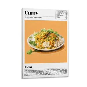 Curry Poster, India Food Print, Modern Kitchen Wall Art, Chef Decor, Curry Recipe, Food Poster for Kitchen Walls Poster Canvas Wall Art For Bedroom Decor Bar Office Room Decor Gift
