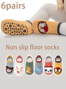 6 Pairs Children Socks Baby Walking Socks Girls Indoor Floor Anti-Slip Socks Cartoon Pattern Newborn Baby Socks Boys Girls Short Socks