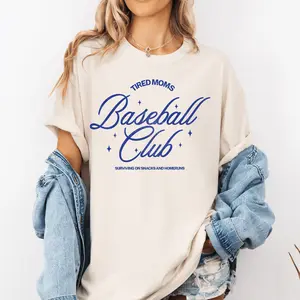 Tired moms Baseball Club Cute Cotton Tshirt for Fans - Gildan G5000 Crew Neck Summer Top