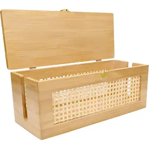 Solid wood Cable Management Box，- Cable Organizer Box and Power Strip Box for Electrical Cord Management - Under Desk Cord Organizer for TV Wires Computer Router & Power Strip