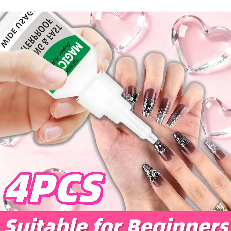 4 uds Pegamento para uñas de alta adherencia, secado rápido para uñas postizas. Ideal para nail art y reparaciones caseras de diversos materiales.