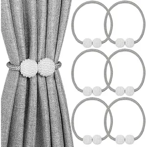6 Pack Magnetic Curtain Tiebacks, Decorative Curtain Holdbacks for Window Décor (Grey)