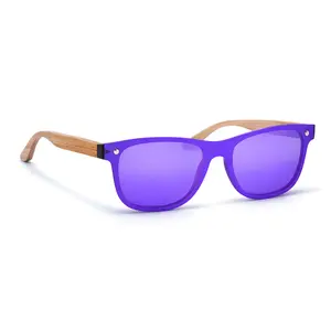 Static Purple Handcrafted Eco-Friendly Sunglasses with Polarized UV400 Lenses Full Face Coverage Real Wood Arms Stylish Hybrid Design