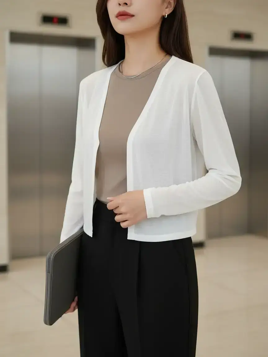 White Crop Cardigan Women Lightweight Long Sleeve Shrug Sweater Cute Tops For Women Summer Fall Layering Knitwear Womenswear