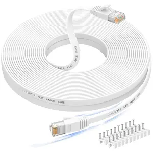 Cat6e Ethernet  100 ft High Speed Flat White Shielded LAN Patch Cord with Snagless RJ45 Connectors for Modem & Network Devices