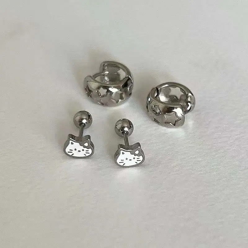 Hollow Star Cute Kitten Artificial Gemstone Stud Earrings - Trendy Jewelry, Simple, Fashionable, Versatile Stackable Earrings for Jewelry Accessory Enthusiasts, Studs Earrings