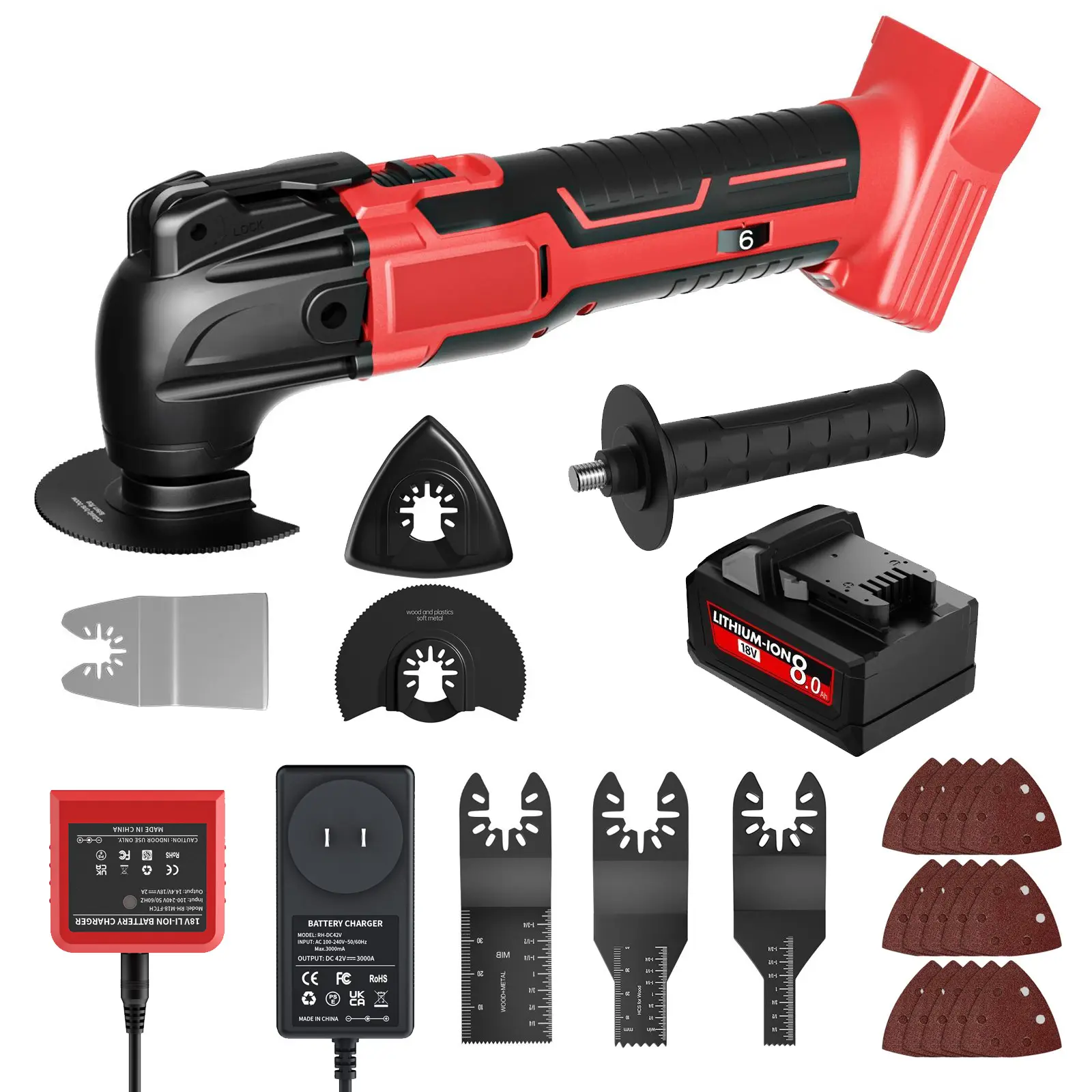 Fathersdaygift Outdoorfun Cordless Oscillating Multi-Tool for Milwaukee 20V Battery Portable Brushless Motor 6 Variable Speed Multi-Tool for Scraping,Sanding,Cutting Wood