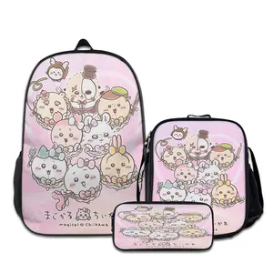 3PCS chiikawa-Backpacks for Girls Set, Cute School Backpack for Girls Boys with Lunch Box and Pencil Case, Aesthetic Bookbag for Teens, Lightweight Classic Backpack for Travel, Work, Picnic A-84