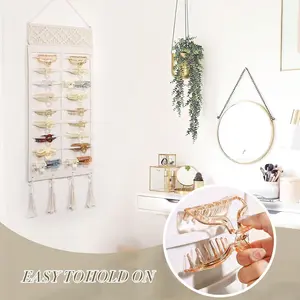 Claw Clip Organizer,Hanging Hair Clip Storage And Hanger For Women Girls,Claw Clip Holder Home Decor Macrame Boho Style Felt For Wall,Door,Closet