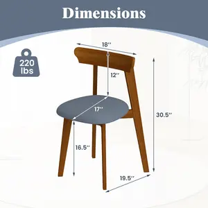 COSTWAY - Mid-Century Modern Kitchen Chairs with Rubber Wood Frame and Padded Seat-Walunt