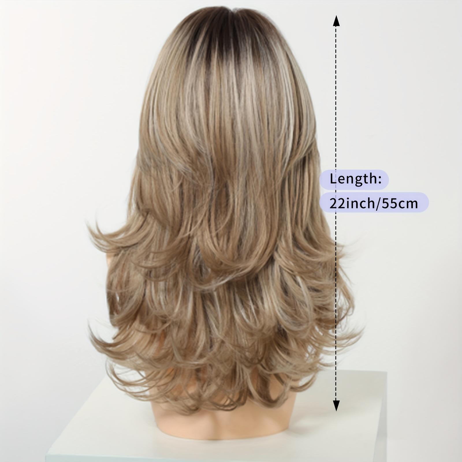 22-inch Mixed-color Wavy Straight Bangs Curly Synthetic Fiber Machine-made Rose Net Wig, Suitable for Fashionable Women for Daily Life, Dates, Various Parties, Music Festivals, Halloween Costumes, Stage Performances, and Props