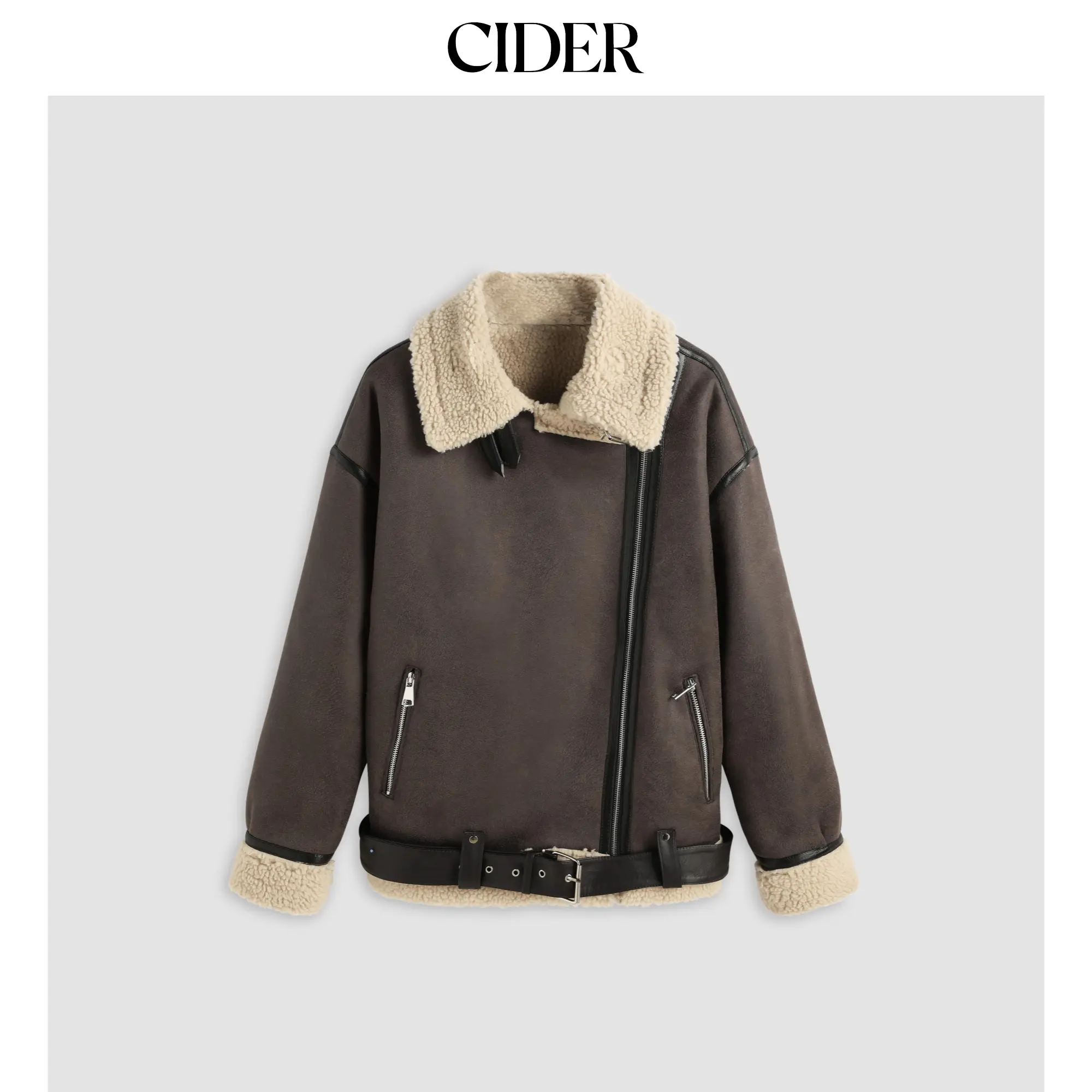 Cider [size 2-26] Faux Shearling Biker Jacket With Belt