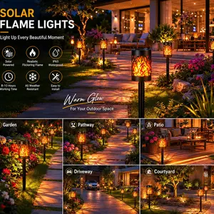6-Pack Solar Hollow LED Flame Ground Lights, Flickeringflame Landscape Lamps, Outdoor Camping Decor, Garden Torch Lights