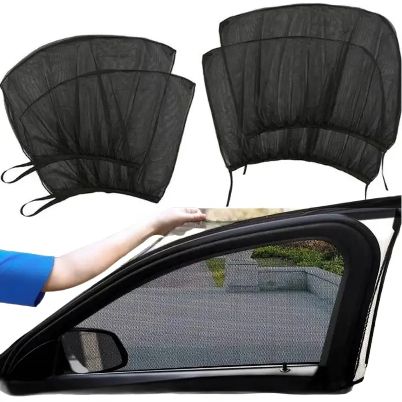 Car Window Mesh Curtain, 4 Counts Car Front & Rear Window Mesh Curtain, UV Protective Car Sunshade, Universal Car Accessories for Car Camping