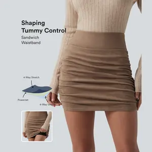 Halara High Waisted Tummy Control Ruched Curved Hem Bodycon 2-in-1 Suede Mini Skirt