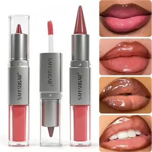 Dual-Ended Lip Liner and Lipgloss Set, Matte Definition, Hydrating Mirror Shine, Long-Lasting Color, Non-Stick Design, Fashion Makeup Combo