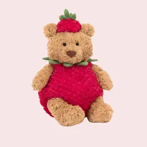 Jellycat Bartholomew Bear Strawberry Plush Toy, 11.02 Inch, Cuddly Stuffed Animal for Kids, Valentine's Day Gift, or Birthday Present