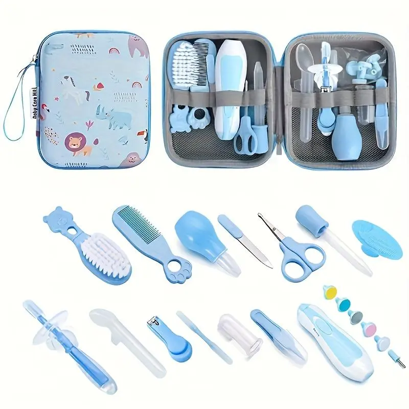 Baby Grooming Kit with Storage Case, 20pcs/set Baby Nail Clipper & Hair Brush & Tweezers & Comb & Shear & Ear Spoon, Newborn Essentials