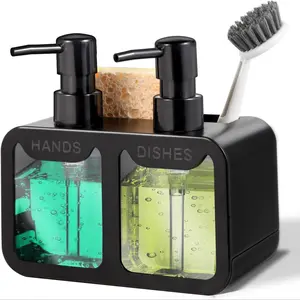 Manual Press Liquid Dish Soap & Hand Sanitizer Dispenser, Soap Container, Countertop Storage Rack, Includes Brush Holder & Sponge Gift