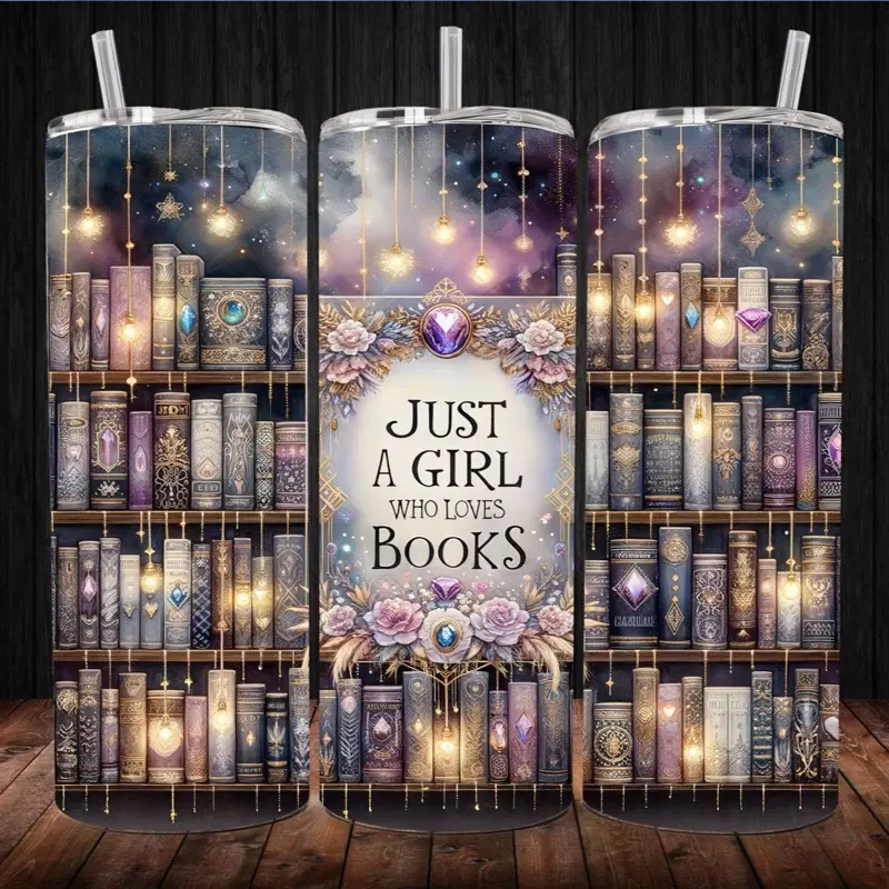 Girl Loves Books 20oz Decorative Display with Books and Decorative Elements - Ideal for Book Lovers and Collectors - Drinkware